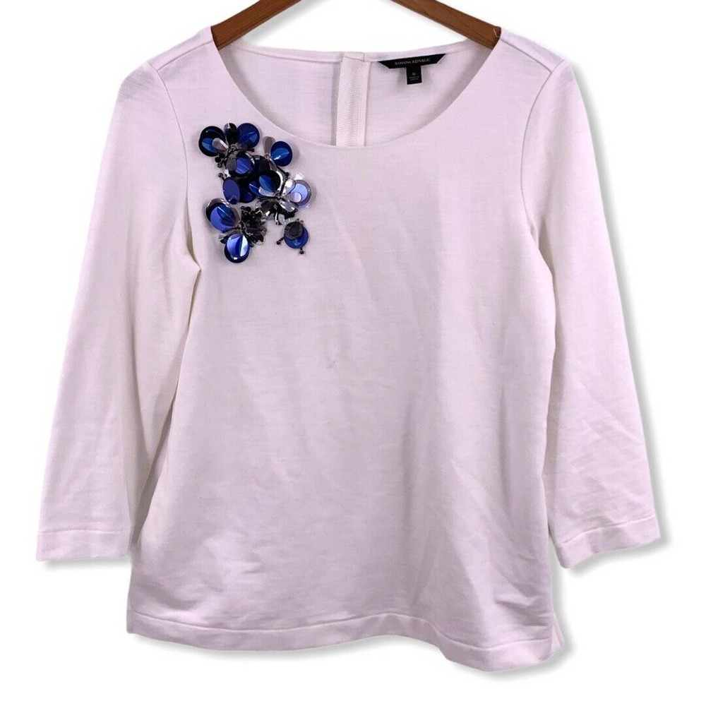 Banana Republic‎ White Zip Back 3/4 Sleeve Knit S